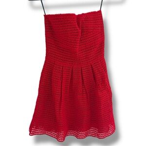 Red Strapless Crochet Dress